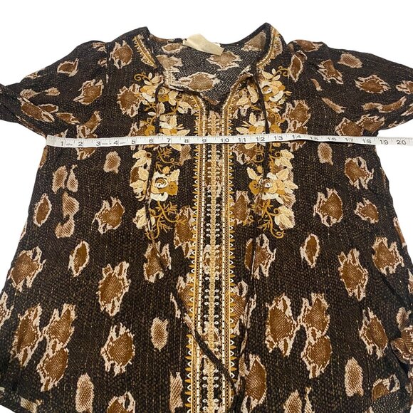 Savanna Jane Brown Snakeskin Floral Embroidered Bohemian Blouse Size S - Picture 8 of 9